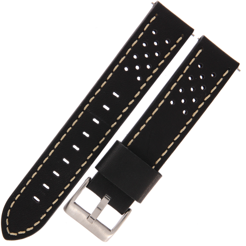 DILOY 398 - CZARNY/białe - 20mm - Skórzany pasek do zegarka o strukturze perforowanej