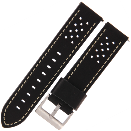 DILOY 398 - CZARNY/białe - 22mm - Skórzany pasek do zegarka o strukturze perforowanej