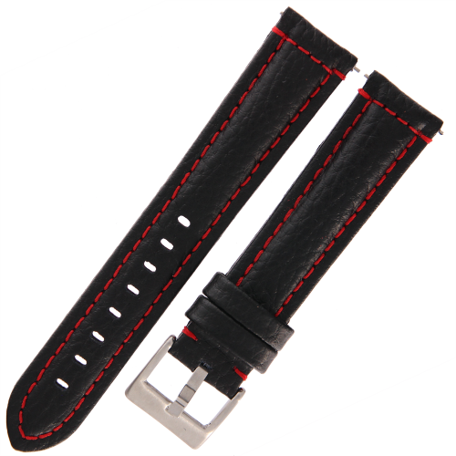DILOY 394 - CZARNY/czerwone - 20mm - Skórzany pasek do zegarka o strukturze bizona