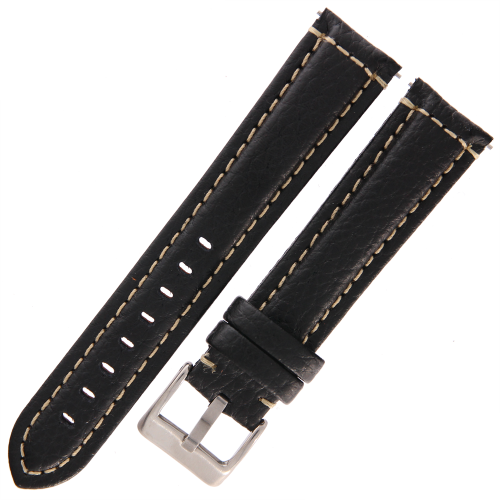DILOY 394 - CZARNY/białe - 20mm - Skórzany pasek do zegarka o strukturze bizona