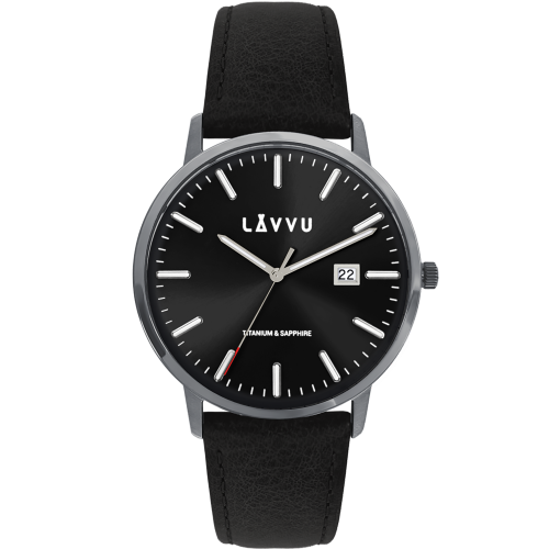 LAVVU LWM0263 - Copenhagen Titanium Black - Męski - Zegarek na pasku skórzanym