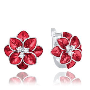 MINET JMAS5066RE00 - Ag925 - Srebrne kolczyki czerwone kwiaty z cyrkoniami