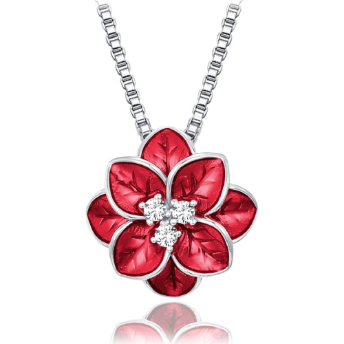 MINET - Ag925 - FLOWERS Red - Srebrny naszyjnik z białymi cyrkoniami