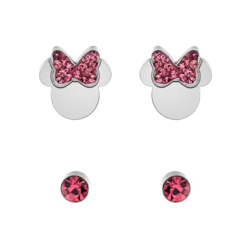 DISNEY - Minnie Mouse - Stalowe kolczyki z różowymi cyrkoniami