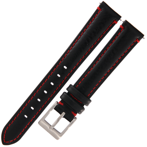 TEKLA E12 - 16mm - CZARNY / p.Czerwone - Skórzany pasek do zegarka