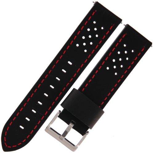 DILOY 398 - CZARNY/czerwone - 22mm - Skórzany pasek do zegarka o strukturze perforowanej