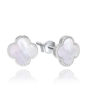 MINET JMAS7043WE01 - Ag925 - Srebrne kolczyki koniczyna z białą masą perłową