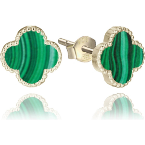 MINET JMAS7043GE01 - Ag925 - Pozłacane srebrne kolczyki koniczyna z malachitem