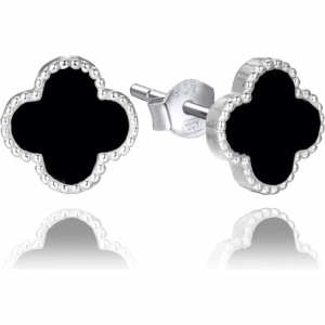 MINET JMAS7043CE01 - Ag925 - Kolczyki srebrne koniczyna z onyksem