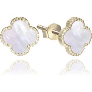 MINET JMAS7043YE01 - Ag925 - Pozłacane srebrne kolczyki koniczyna z białą masą perłową