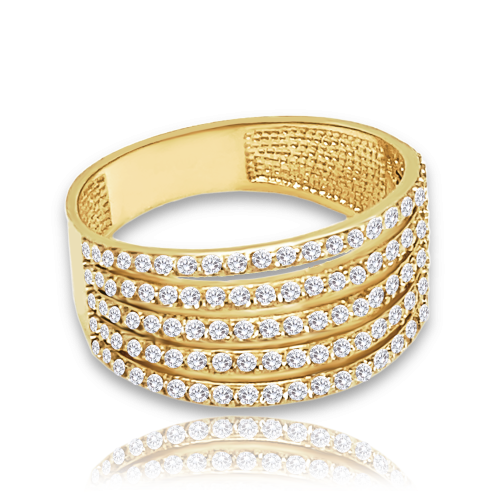 MINET - Au585 / 3,70g - Luksusowy pierścionek z białymi cyrkoniami