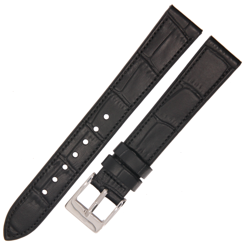 PACIFIC W14 - Czarny - 16mm - Skórzany pasek do zegarka o strukturze krokodyla