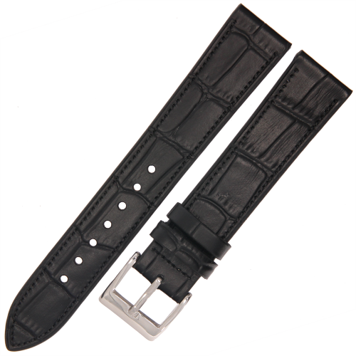 PACIFIC W14 - Czarny - 18mm - Skórzany pasek do zegarka o strukturze krokodyla