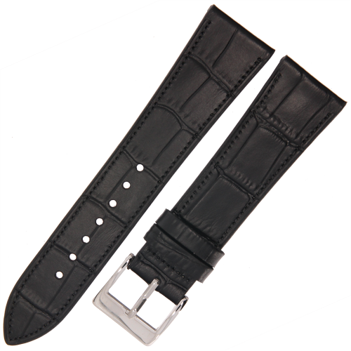PACIFIC W14 - Czarny - 22mm - Skórzany pasek do zegarka o strukturze krokodyla