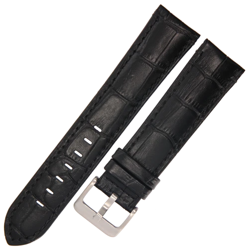 PACIFIC W74 - Czarny - 22mm - Skórzany pasek do zegarka o strukturze krokodyla