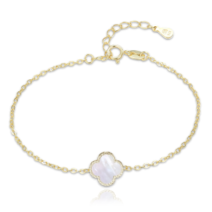 MINET JMAS7043YB19 - Ag925 - Pozłacana srebrna bransoletka koniczyna z białą masą perłową