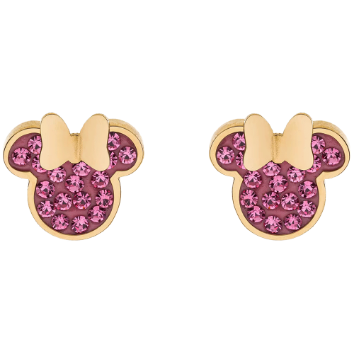 DISNEY - Minnie Mouse - Pozłacane stalowe kolczyki z różowymi cyrkoniami