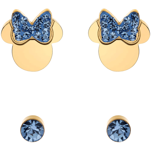 DISNEY - Minnie Mouse - Pozłacane stalowe kolczyki z niebieskimi cyrkoniami