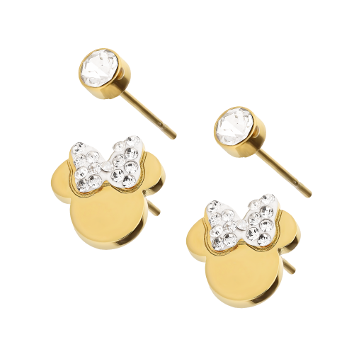 DISNEY - Minnie Mouse - Pozłacane stalowe kolczyki z białymi cyrkoniami
