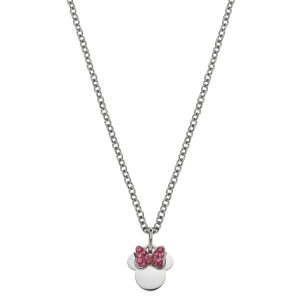 DISNEY - Minnie Mouse - Stalowy naszyjnik z różowymi cyrkoniami