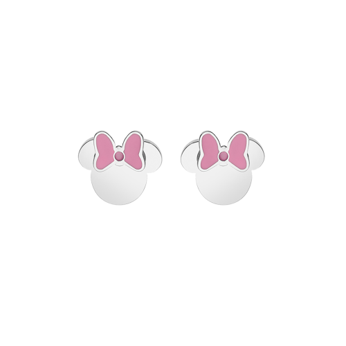 DISNEY - Minnie Mouse - Stalowe kolczyki z różową emalią w kokartce