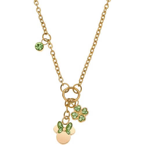 DISNEY - Minnie Mouse - Pozłacany stalowy naszyjnik z zielonymi cyrkoniami
