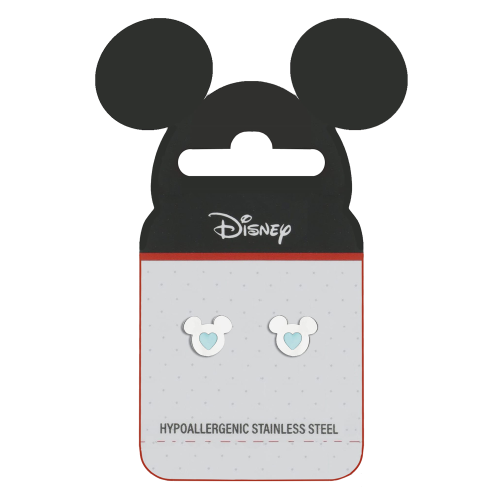 DISNEY - Minnie Mouse - Stalowe kolczyki z niebieską emalią w sercu