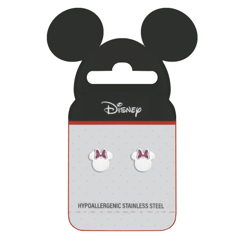 DISNEY - Minnie Mouse - Stalowe kolczyki z różową emalią w kokartce