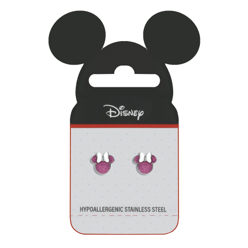 DISNEY - Minnie Mouse - Stalowe kolczyki z różową i białą emalią