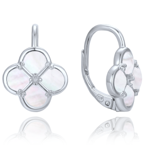 MINET JMAS7058WE00 - Ag925 - Srebrne kolczyki koniczyna z białą masą perłową