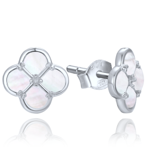 MINET JMAS7058WE01 - Ag925 - Srebrne kolczyki koniczyna z białą masą perłową