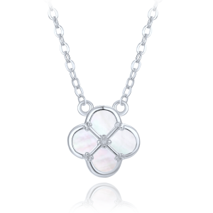 MINET JMAS7058WN47 - Ag925 - Srebrny naszyjnik koniczyna z białą masą perłową