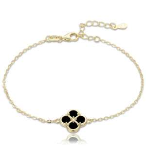 MINET JMAS7058XB19 - Ag925 - Pozłacana srebrna bransoletka koniczyna z czarną masą perłową