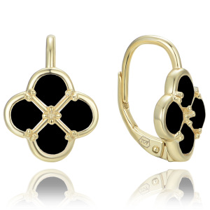 MINET JMAS7058XE00 - Ag925 - Pozłacane srebrne kolczyki koniczyna z czarną masą perłową