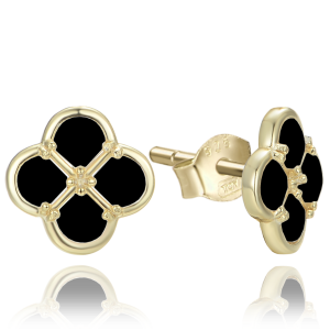 MINET JMAS7058XE01 - Ag925 - Pozłacane srebrne kolczyki koniczyna z czarną masą perłową