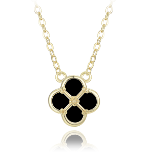 MINET JMAS7058XN47 - Ag925 - Pozłacany srebrny naszyjnik koniczyna z czarną masą perłową