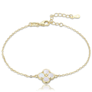 MINET JMAS7058YB19 - Ag925 - Pozłacana srebrna bransoletka koniczyna z białą masą perłową