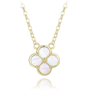 MINET JMAS7058YN47 - Ag925 - Pozłacana srebrny naszyjnik koniczyna z białą masą perłową