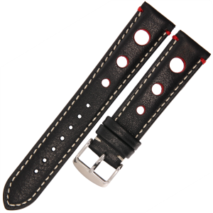 TEKLA BO12 - 20mm - CZARNY / p.Białe - Skórzany pasek do zegarka