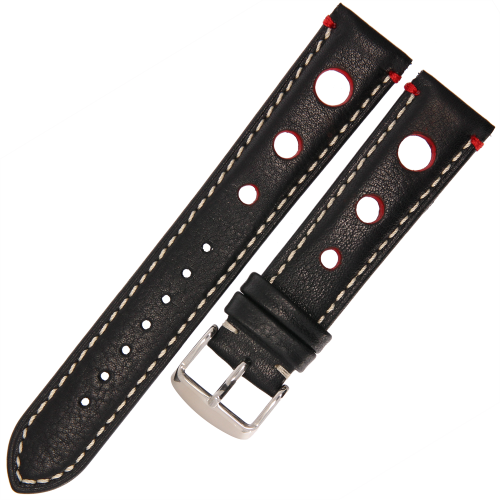 TEKLA BO12 - 20mm - CZARNY / p.Białe - Skórzany pasek do zegarka