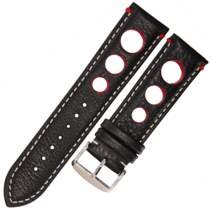 TEKLA BO12 - 24mm - CZARNY / p.Białe - Skórzany pasek do zegarka
