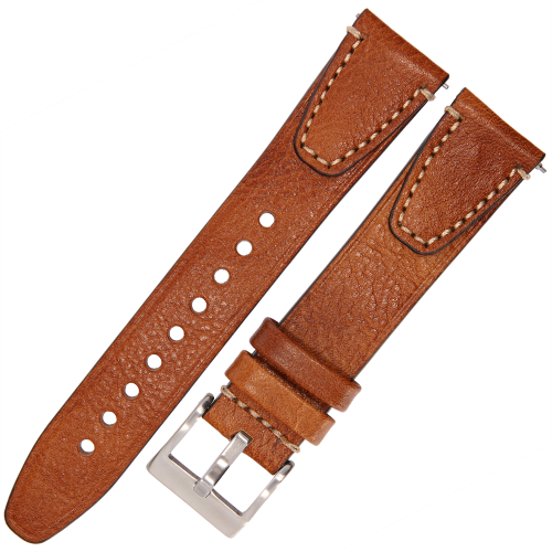 TEKLA TI21A - 18mm - JASNY BRĄZ / p.Białe - Skórzany pasek do zegarka