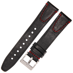 TEKLA TI12 - 22mm - CZARNY / p.Czerwone - Skórzany pasek do zegarka