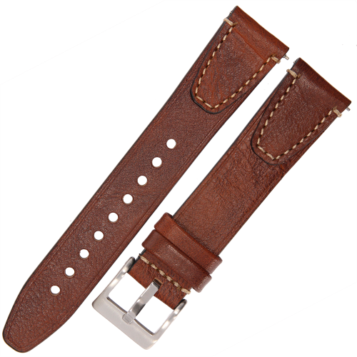 TEKLA TI21 - 20mm - ŚREDNI BRĄZ / p.Białe - Skórzany pasek do zegarka