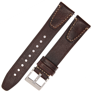 TEKLA TI21B - 24mm - CIEMNY BRĄZ / p.Białe - Skórzany pasek do zegarka
