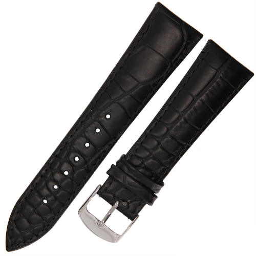 HORIDO 9612 - CZARNY - 22mm - Skórzany pasek do zegarka o strukturze Aligatora