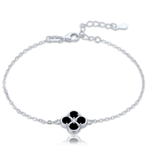 MINET JMAS7058CB19 - Ag925 - Srebrna bransoletka koniczyna z czarną masą perłową