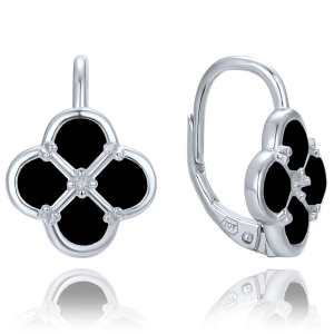 MINET JMAS7058CE00 - Ag925 - Srebrne kolczyki koniczyna z czarną masą perłową