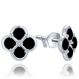 MINET JMAS7058CE01 - Ag925 - Srebrne kolczyki koniczyna z czarną masą perłową