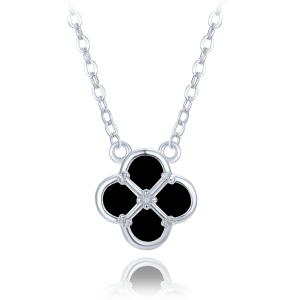 MINET JMAS7058CN47 - Ag925 - Srebrny naszyjnik koniczyna z czarną masą perłową